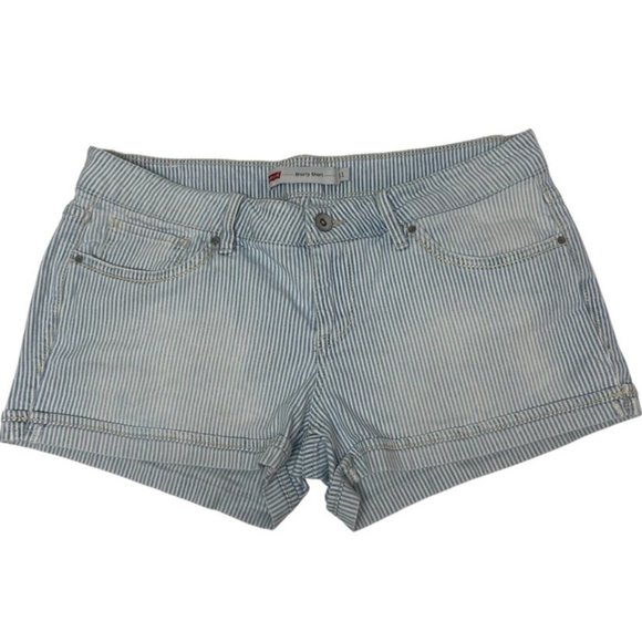 LEVI’S Shorty Short Lightwash Blue White Stripes Red Tab Size 11 - Picture 1 of 9